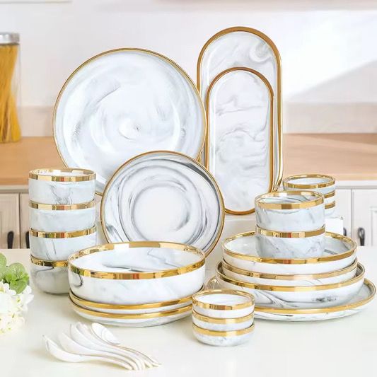 Exquisite 27-piece marble dinnerware set