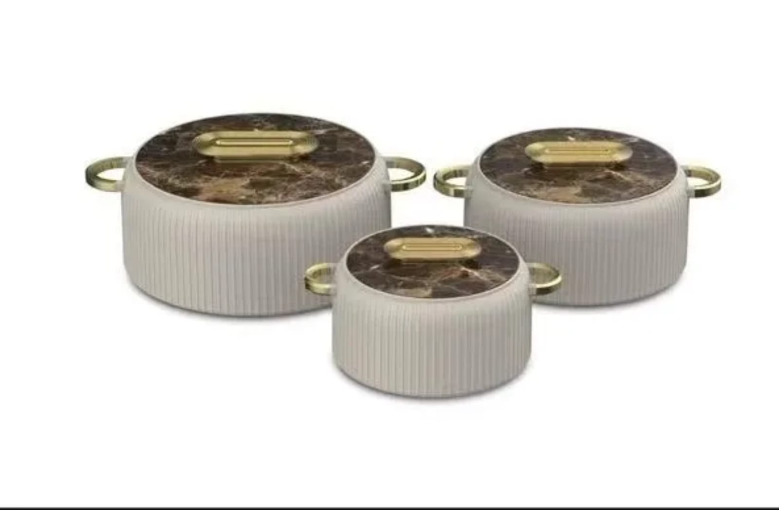 3-Piece Luxurious Marble and Gold Food Warmers