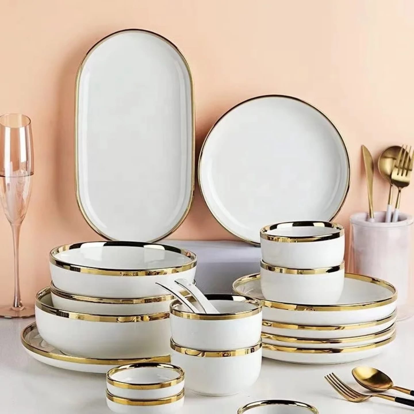 Exquisite 27-piece plain white dinnerware