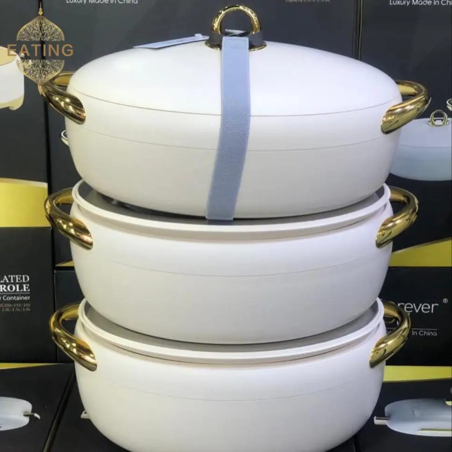 3-Piece white Gold Insulated Hot Pots