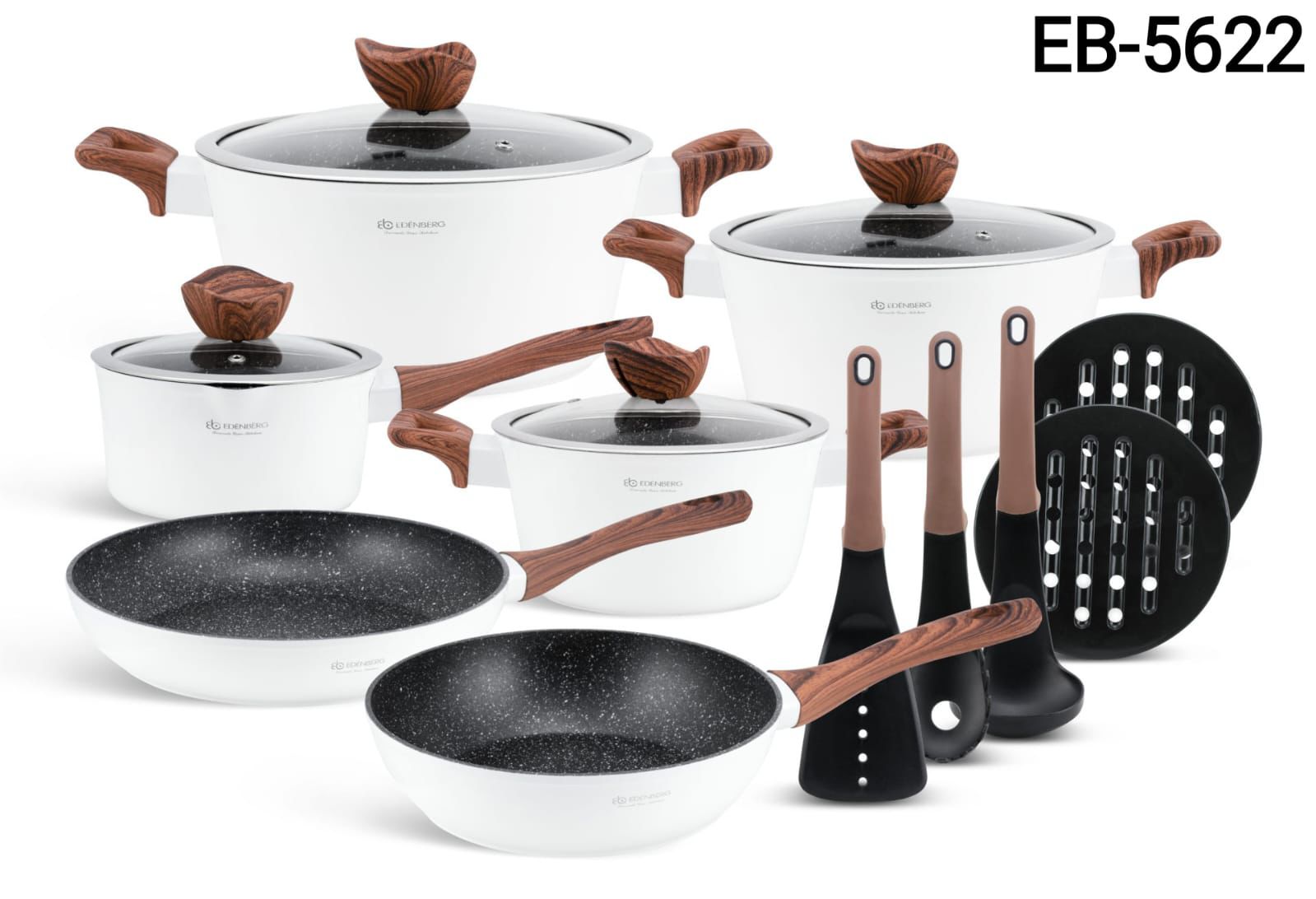 Stylish Non-Stick Cookware Set with Wood-Effect Handles 