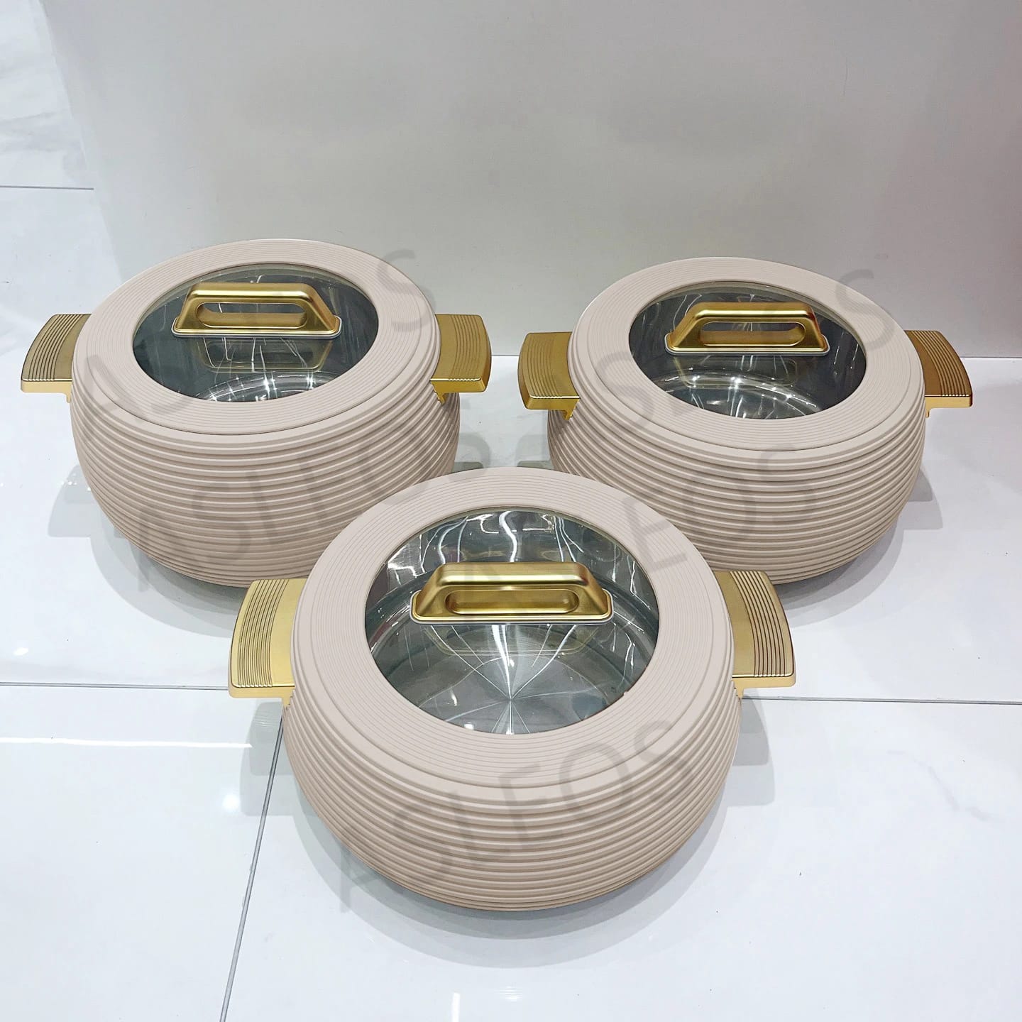 3-Piece Elegant White & Gold Insulated Food Warmers