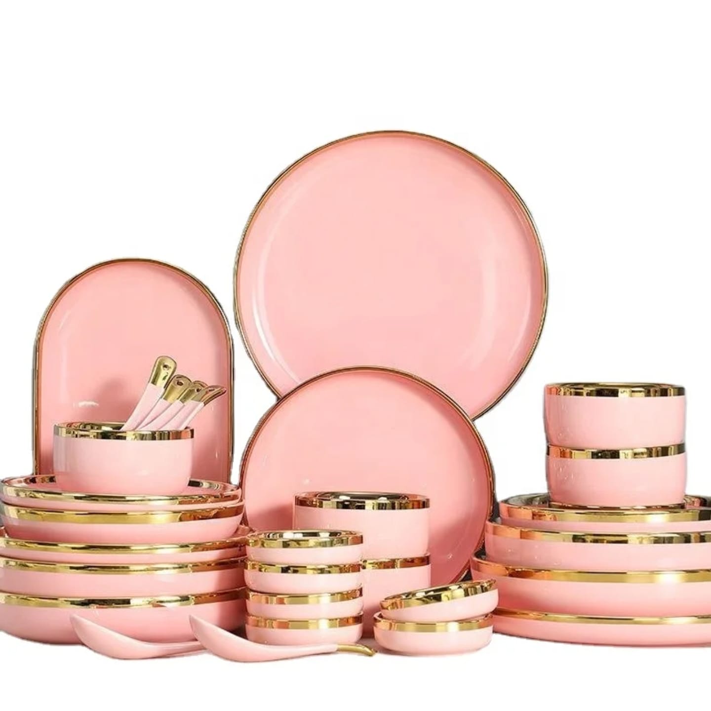 Exquisite 27-piece pink dinnerware